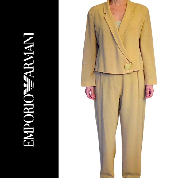 Emporio Armani yellowish/Beige Gold Pant Suit Size 42 Italian 100% Virgin wool - Picture 1 of 8